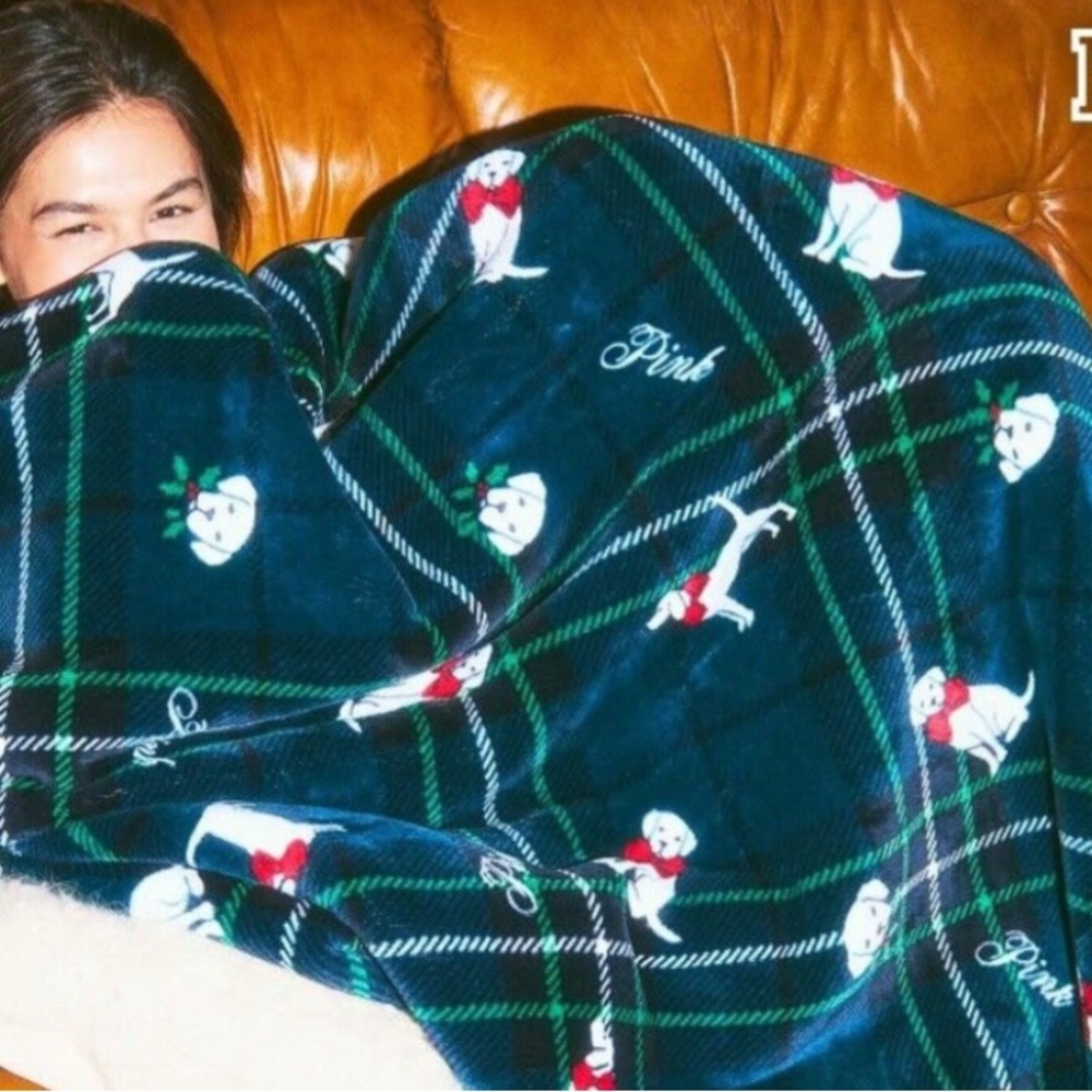 Victoria secret VS PINK green plaid dog blanket